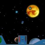 A scout finds the player taking off from a lava planet.