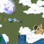 Player flys above a planet while being chased by a couple of enemies.
